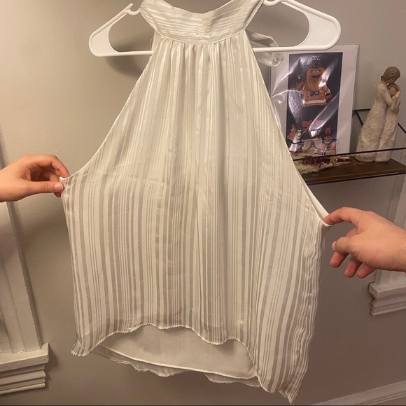 Anthropologie halter top with tie. White and silver striped - Picture 2 of 3